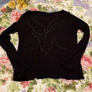 Tribal Black Long Sleeve Top with Embellishments